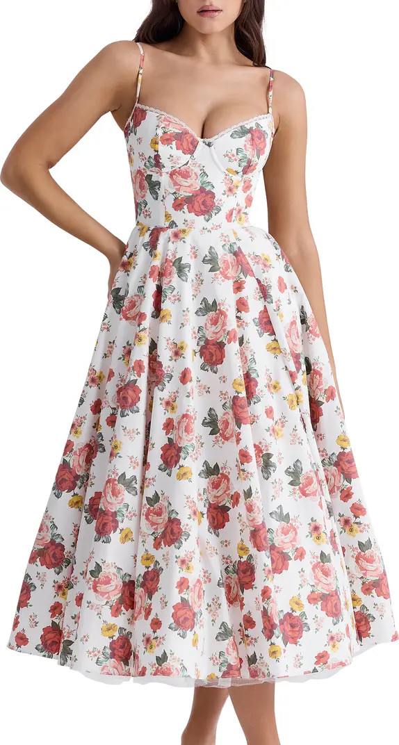 Mademoiselle Bustier Stretch Satin Midi Dress | Nordstrom