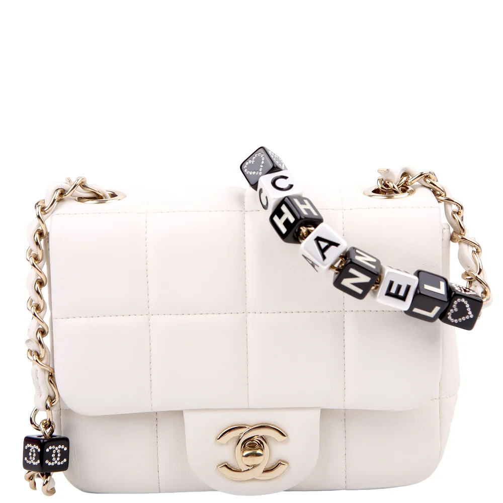 Monacoco Mini Square Flap Lambskin RFID White | Keeks Designer Handbags
