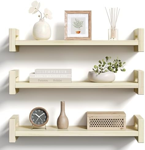 Amazon.com: Vailando Floating Shelves for Wall, Set of 3 Solid Wood Wall Mounted Shelves, 16" Rus... | Amazon (US)