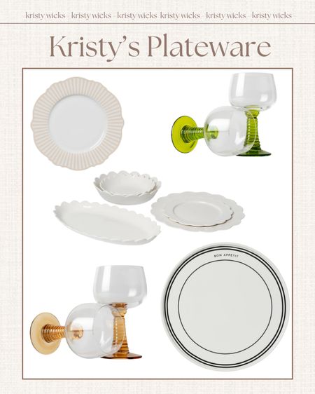 All of my new plateware! I’m obsessed 🤍  Everything is so pretty. 

The Bon Appetit plates are Jeff’s new favorites! ✨ Hand Blown glassware in green & amber - gorgeous. 

The white scallop dinner set is AMAZING & so affordable for everything you get. Perfect wedding gift! 

🌸🤍🌊 Summer Italian vibes. 

#LTKhome #LTKstyletip