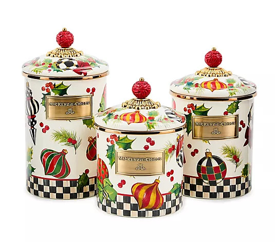MacKenzie- Childs Deck The Halls Sm, Md, Lg Canister Set - QVC.com | QVC