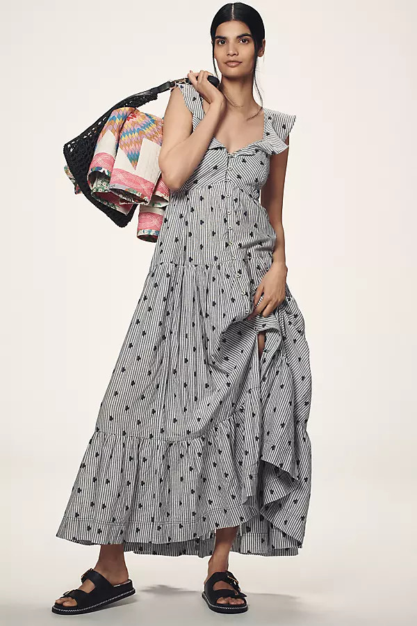 Pilcro Flutter-Sleeve Tiered Midi Dress | Anthropologie (US)