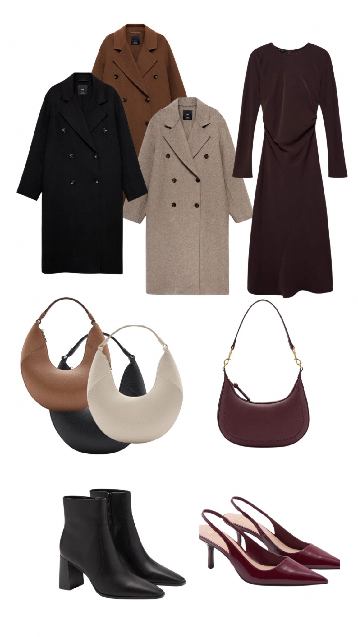 mango, oversized wool coat, brown midi dress, modest midi dress, full sleeve dress, leather bag, moon bag, burgundy bag, shoulder bag, black boots, heeled boots, pointed boots, burgundy heels, patent heels, pointed heels, new in

#LTKfindsunder50 #LTKstyletip #LTKSeasonal