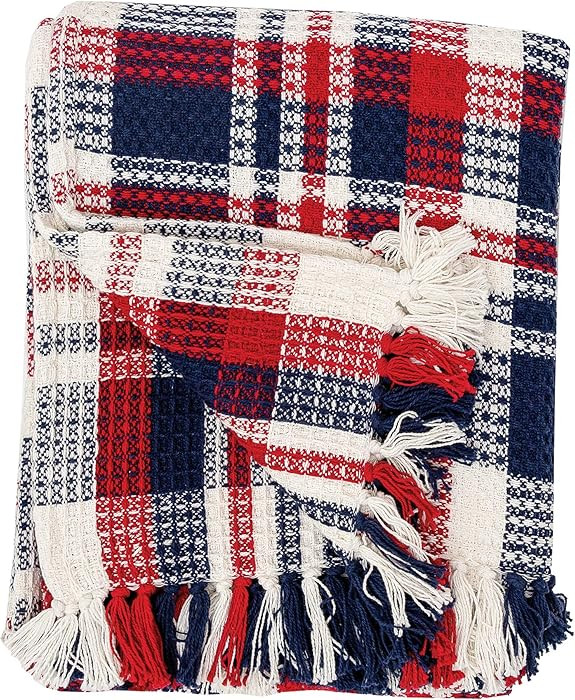 C&F Home Harbor Plaid Red White & Blue 100% Cotton Accent Throw Blanket 50" x 60" Versatile Summe... | Amazon (US)