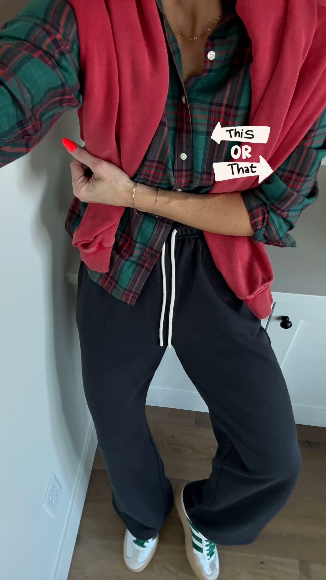 Comfy casual, but make it Christmas! Endless ways to style this plaid shirt, and I love it dress down with a sweatshirt draped over your shoulders and a flattering wide leg pair of sweatpants. I can’t believe I found these for $27 on sale. 
A metallic sneaker that will elevate any look — I’ve had so much fun Styling these.

#LTKCyberWeek #LTKOver40 #LTKHoliday