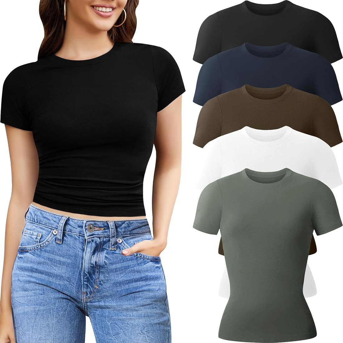CE' CERDR 3/5 Pack Womens T Shirts Crew Neck Short Sleeve Shirts for Women Casual Basic Fitted St... | Amazon (US)