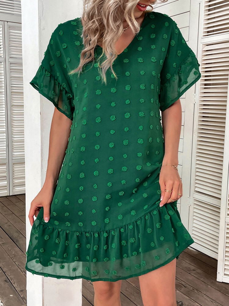 Swiss Dot Ruffle Hem Dress | SHEIN