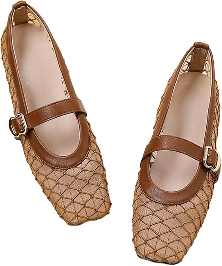 Generisch Mesh Ballet Flats Mary Jane Mesh Flats for Women Comfortable Buckle Strap Close Square ... | Amazon (DE)