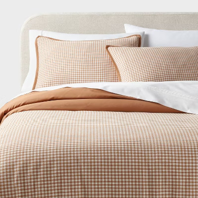 Full/Queen Mini Gingham Duvet and Sham Set Camel - Threshold™: 100% Cotton, Machine Washable, M... | Target