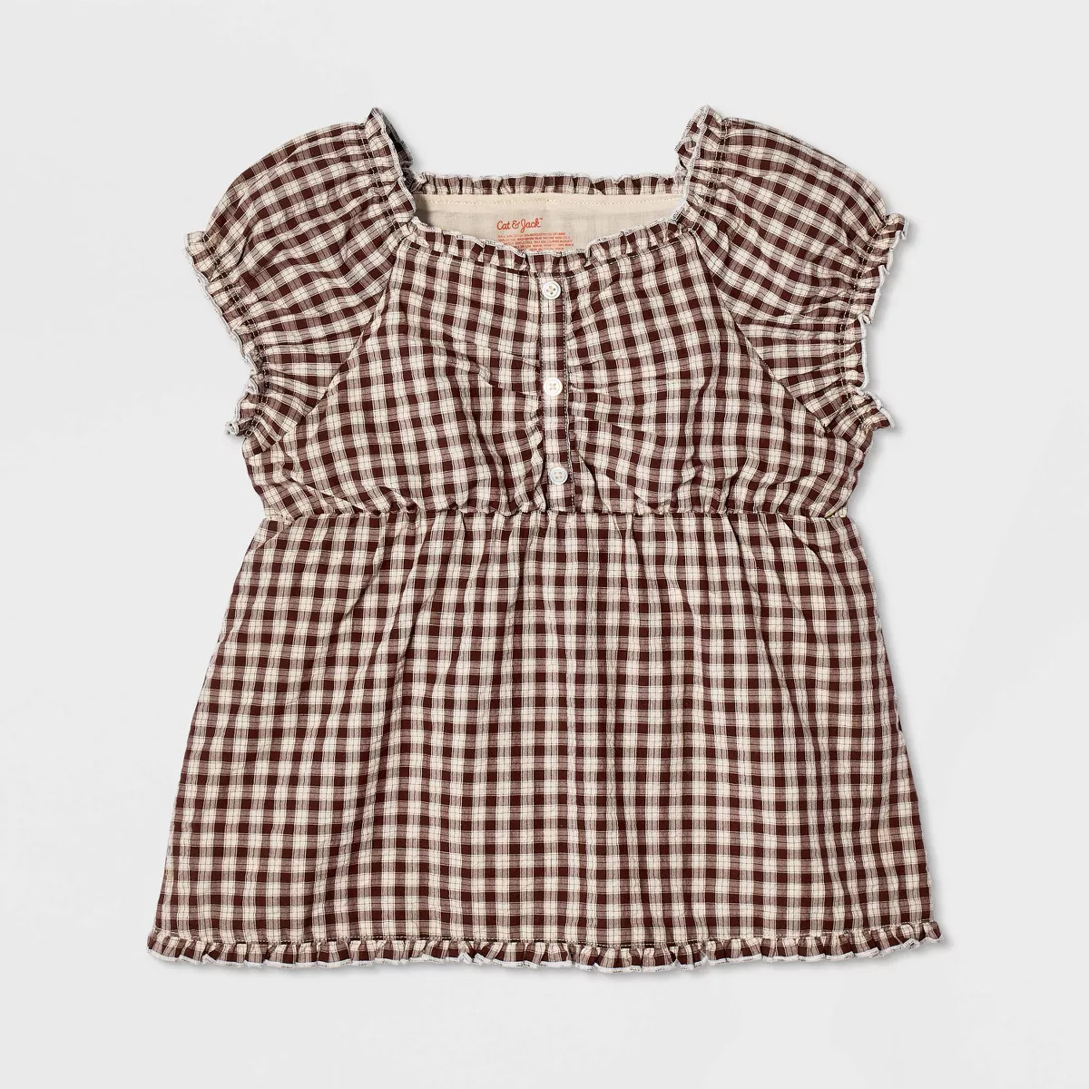 Girls' Short Sleeve Woven Gingham Blouse - Cat & Jack\u2122 Brown XS | Target