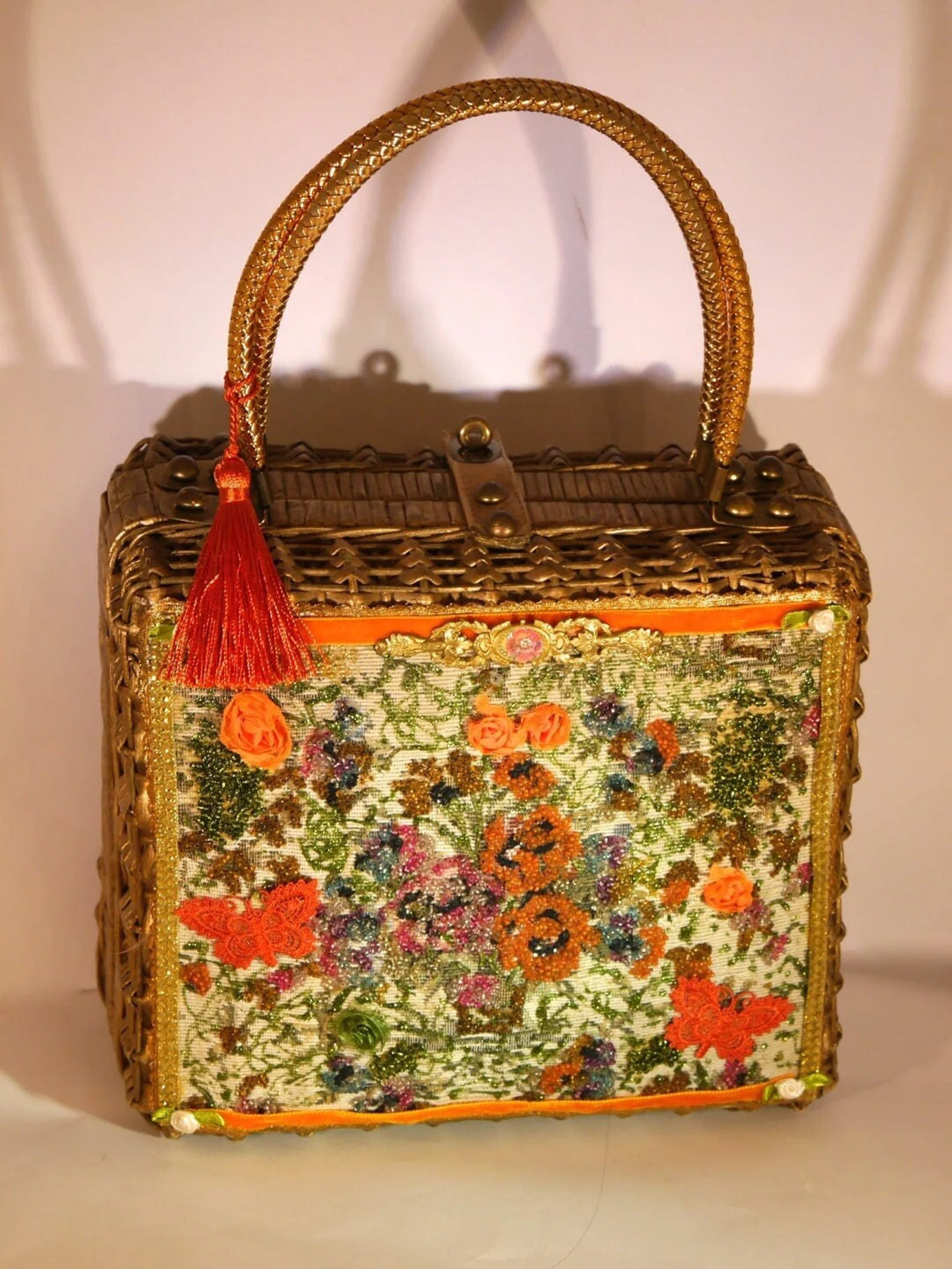 Vintage Handbag 1960 " Orange Summer " Unique Piece Retro Chic Steampunk Bag Upcycling Purse Embe... | Etsy (Global)