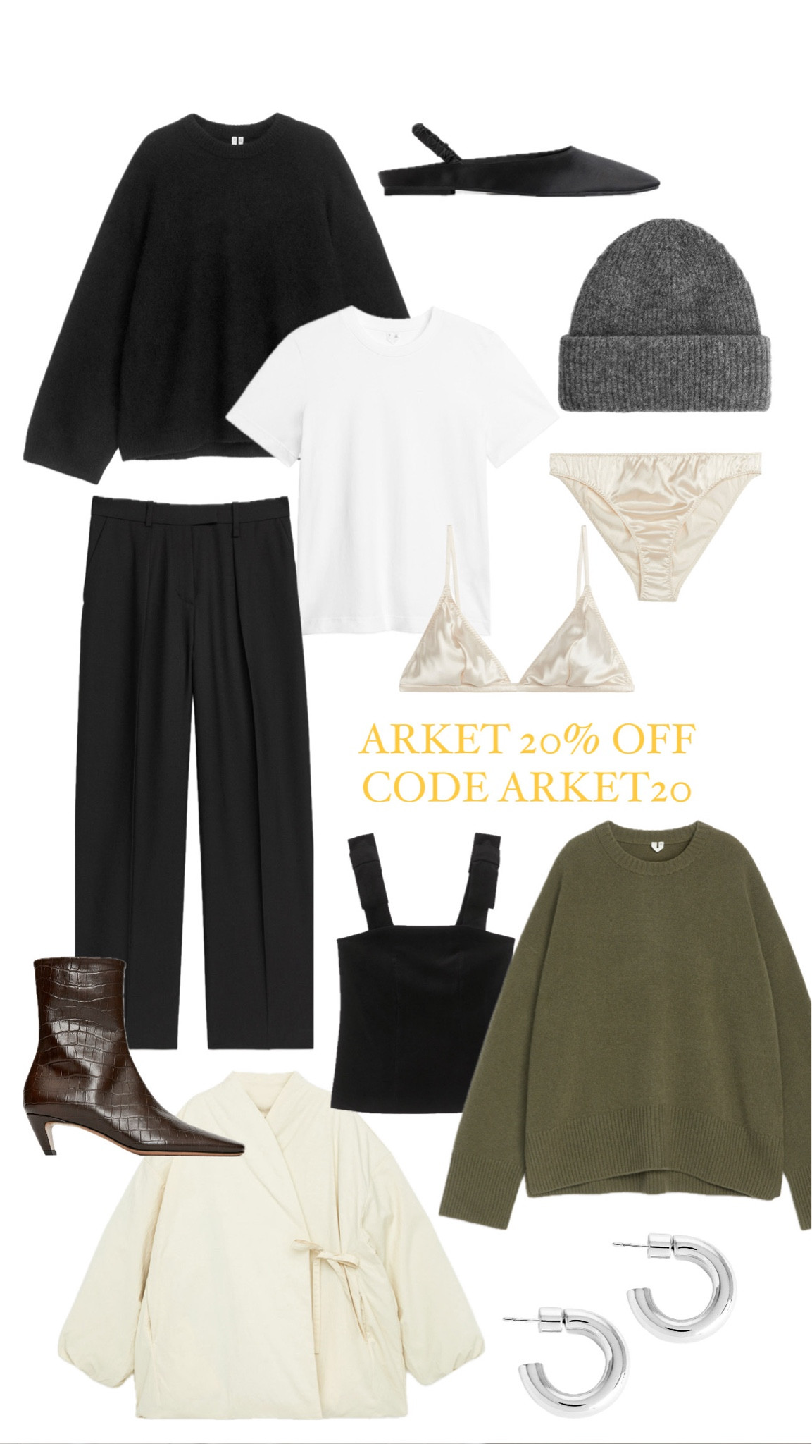 There’s 20% off Arket with code arket20 so here are some of my favourite autumn winter women’s pieces (most of which I have!)