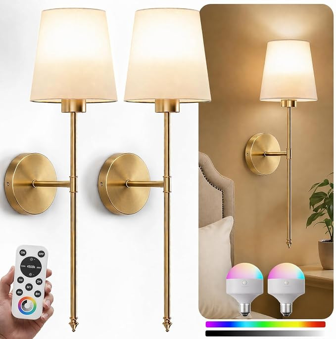 IRONPAX Wall Sconces Battery Operated Set of 2, Wireless Rechargeable Wall Sconce Set of Two, Dim... | Amazon (US)