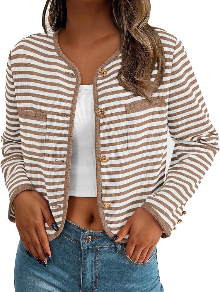 Pretty Garden Womens Striped Casual Long Sleeve Knit Button Down Cardigan Jacket | Amazon (US)