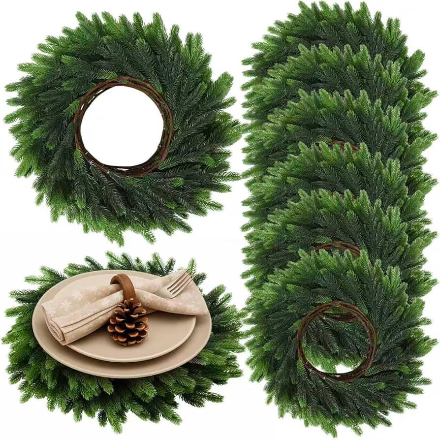 Christmas Placemats Set of 6 Round Greenery Place Mats Xmas Circular Artificial Wreath Dining Tab... | Amazon (US)