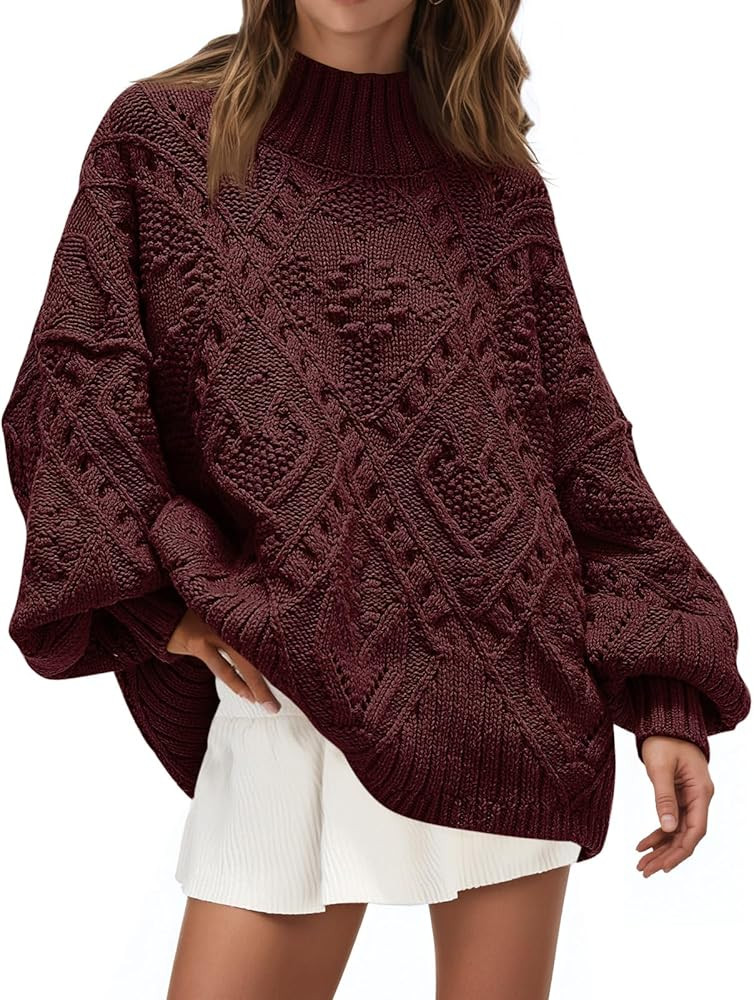 Saodimallsu Womens Oversized Sweaters Cable Knit Crew Neck Long Sleeve Pullover Sweater 2025 Fall... | Amazon (US)