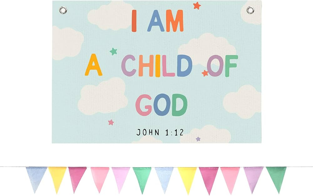 Boho Classroom Homeschool Decor, Christian Nursery Canvas Banner 30x20In & Triangular Flags, I Am... | Amazon (US)