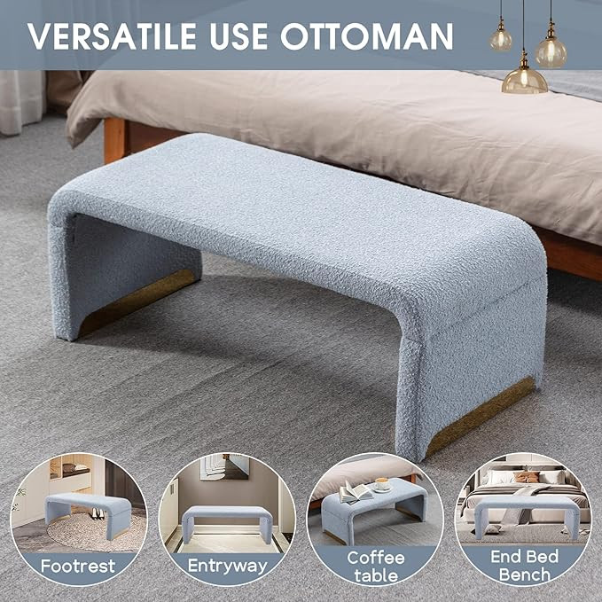 NIOIIKIT 43.3'' Ottoman Bench with Boucle Fabric, Faux Fur End of Bed Bench with Golden Metal Leg... | Amazon (US)