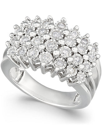 Diamond Multi-Row Ring (1/2 ct. t.w.) in Sterling Silver or 14K Gold Over Sterling Silver - Macy'... | Macy's