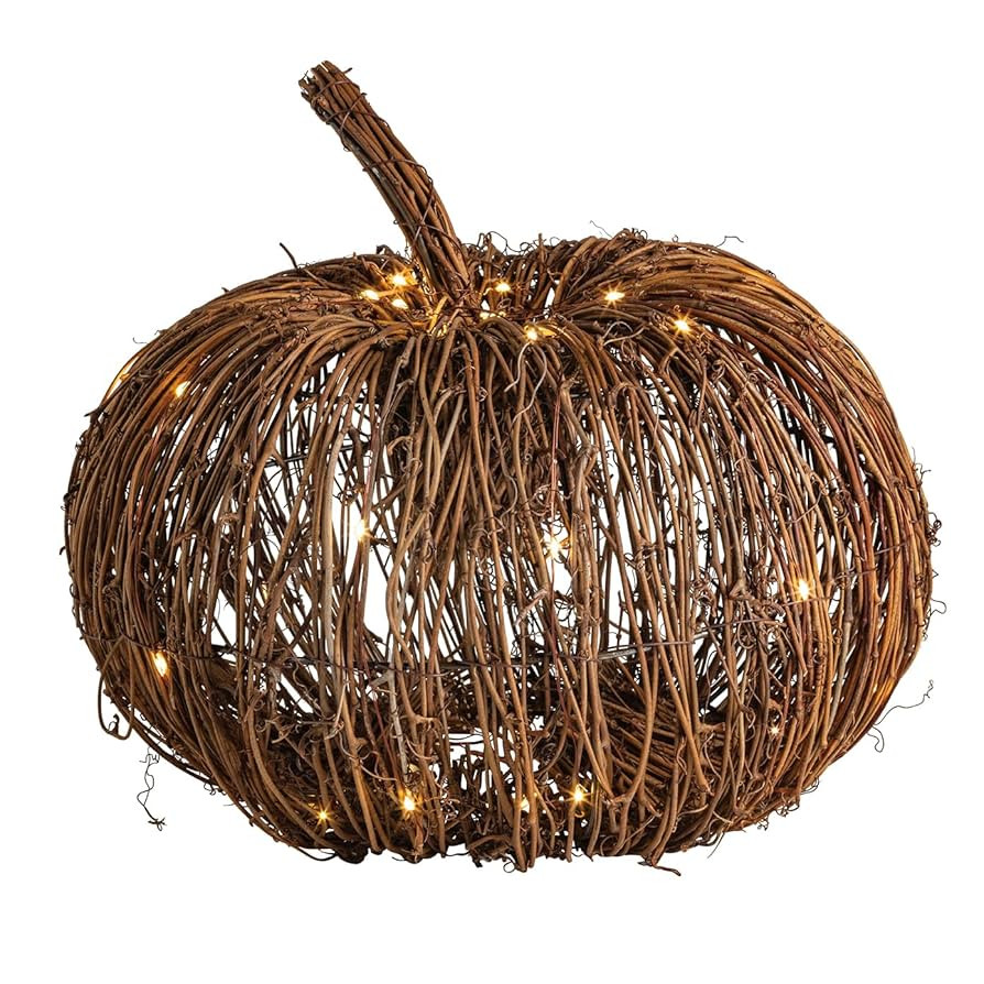 Mud Pie Thanksgiving Small Light-Up Rattan Pumpkin | Amazon (US)