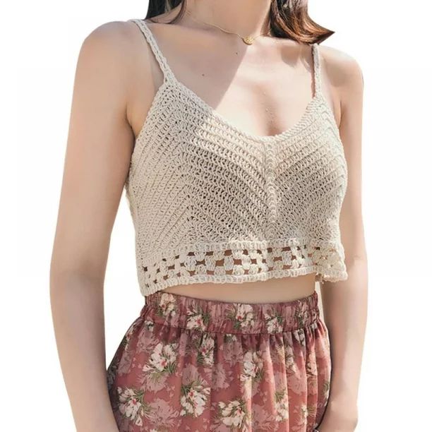 Knitted Swimwear Tank Top Women's Sexy Crochet Crop Tops Summer Female Camisole | Walmart (US)