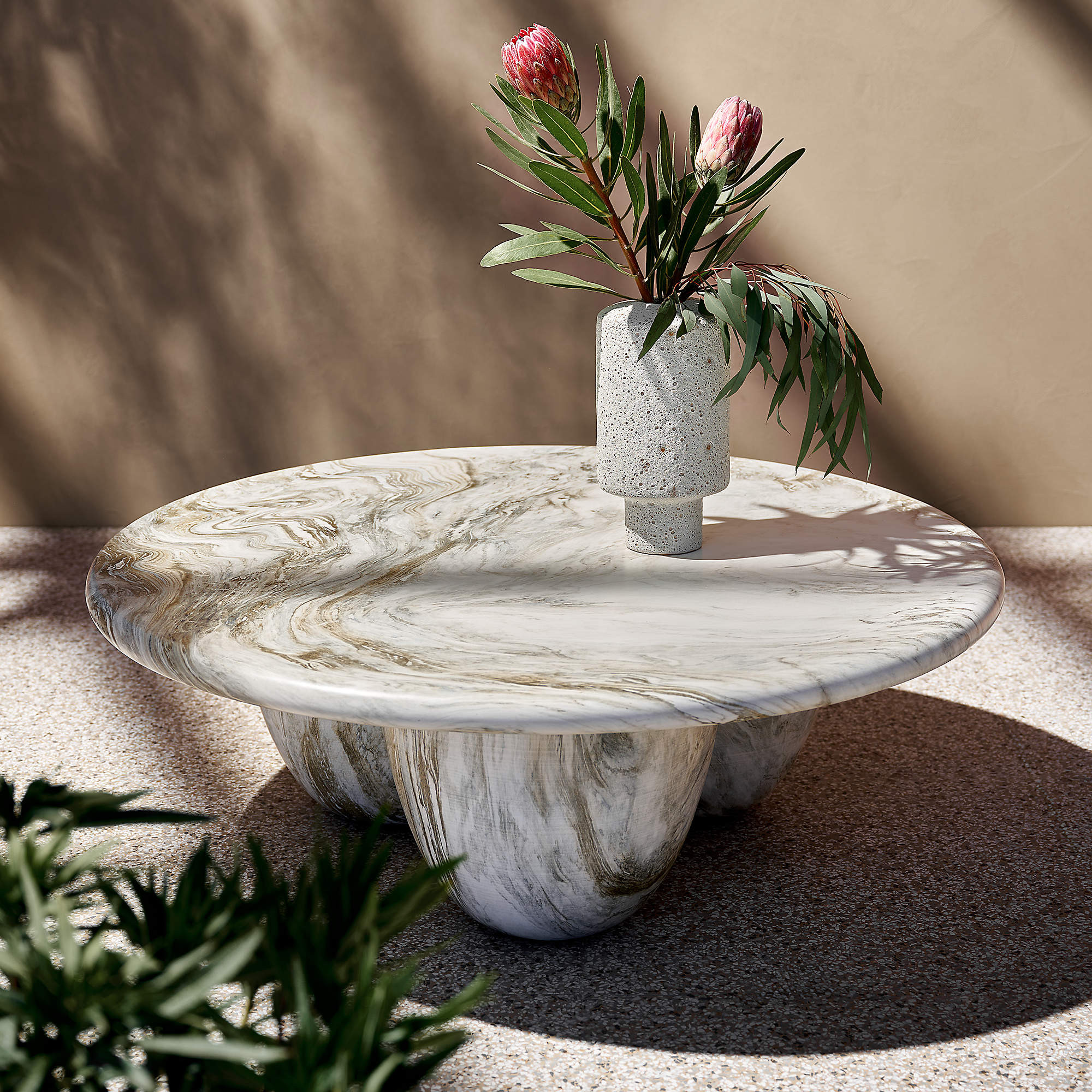 Cova Round Marbled Resin Indoor/Outdoor Coffee Table + Reviews | CB2 | CB2