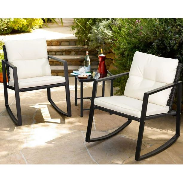 Walnew 3 Pieces Patio Furniture Set Rocking Wicker Bistro Sets Modern Outdoor Rocking Chair Furni... | Walmart (US)