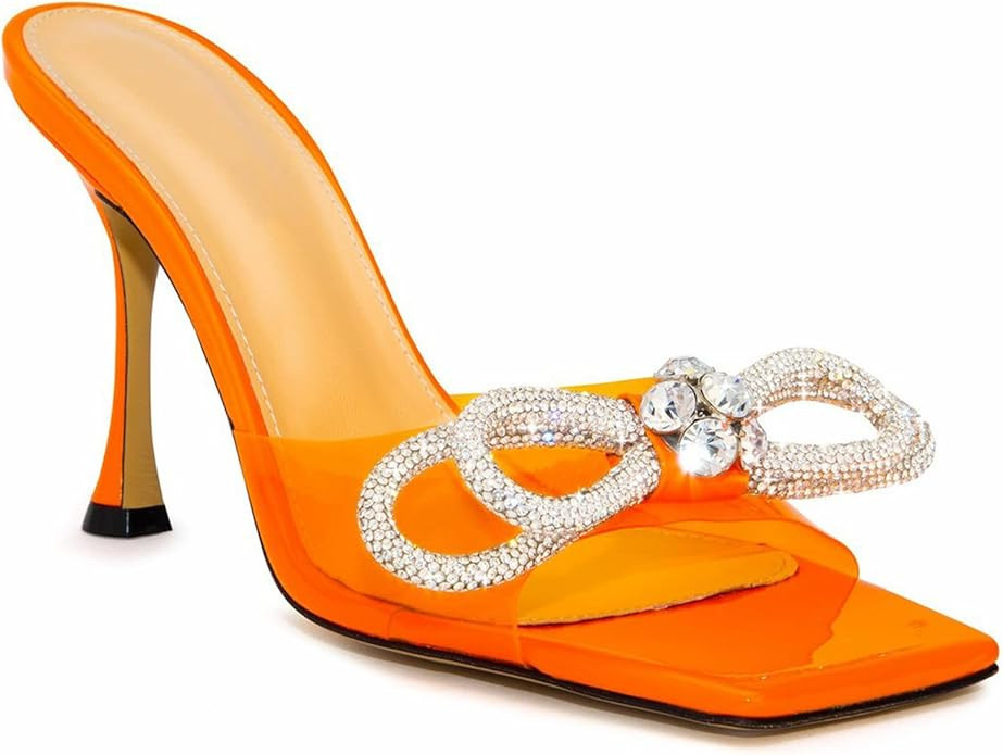 LauraVicci Women's Heeled Bow Mules Clear Sandals Square Open Toe Rhinestone Embellished Crystal ... | Amazon (US)