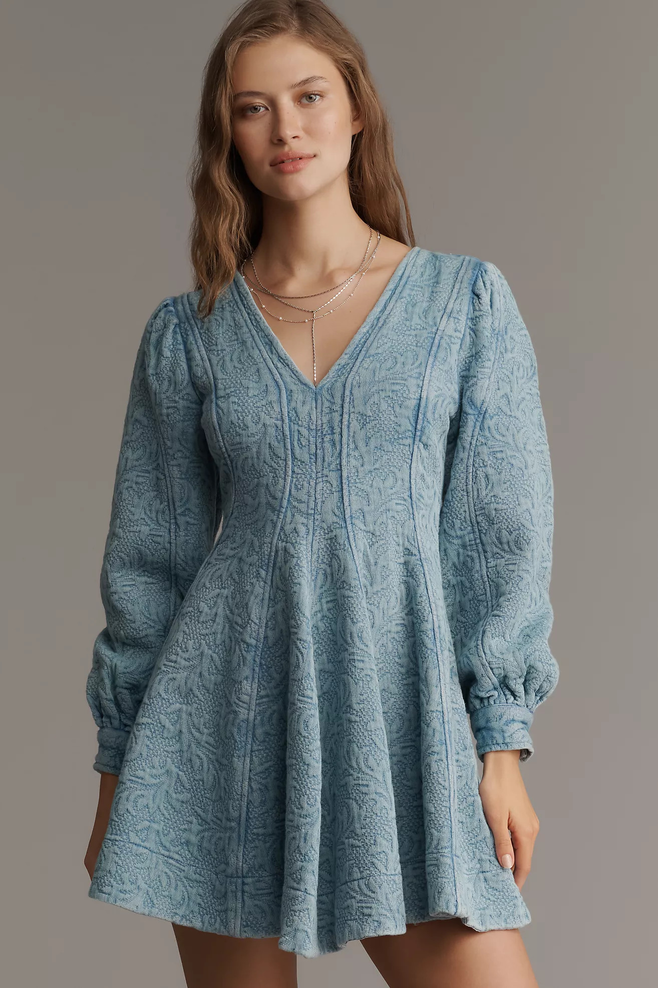 Pilcro Long-Sleeve V-Neck Textured Mini Dress | Anthropologie (US)