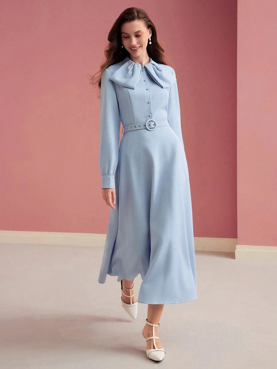 LocalMOTF HALF BUTTON FITTED WAIST DRESS | SHEIN