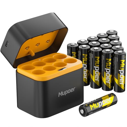 Rechargeable AA Lithium Batteries with Charger,16 Count 3600 mWh 1.5V Double A Batteries High Capacity,Long Lasting Rechargeable AA Li-ion Battery with Integrated Charging Storage Box - Gold | Amazon (US)