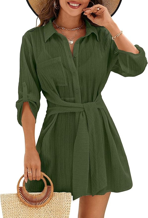 Blooming Jelly Womens Swimsuit Coverup Bikini Bathing Suit Cover Up Tie Side Beach Dress Shirt | Amazon (US)