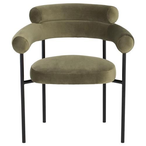 Phoenix Modern Classic Green Velour Black Steel Frame Dining Arm Chair | Kathy Kuo Home