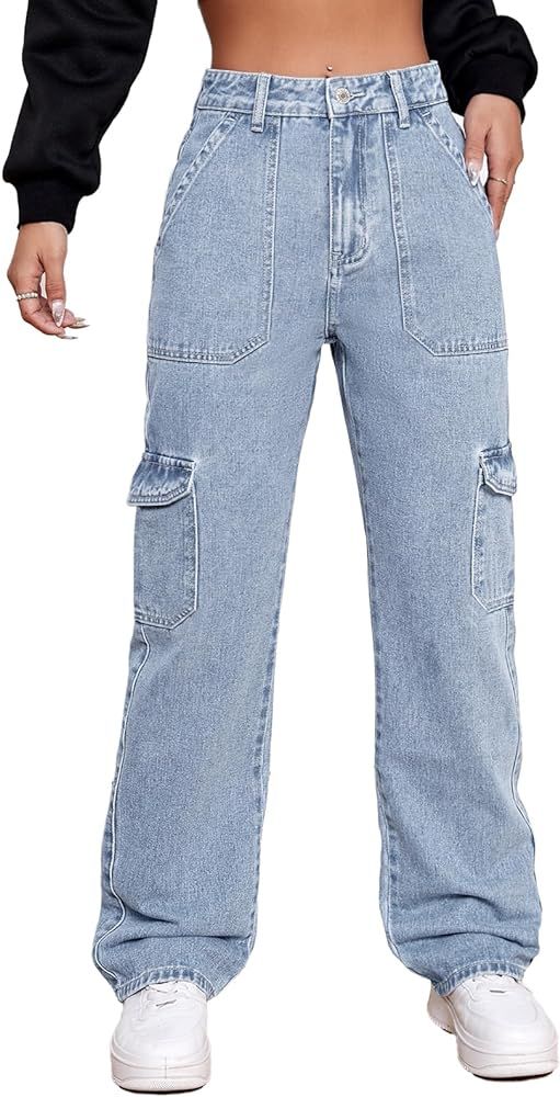 Metietila Women's High Waisted Cargo Jeans Stretch Wide Leg Denim Pants Trendy | Amazon (US)