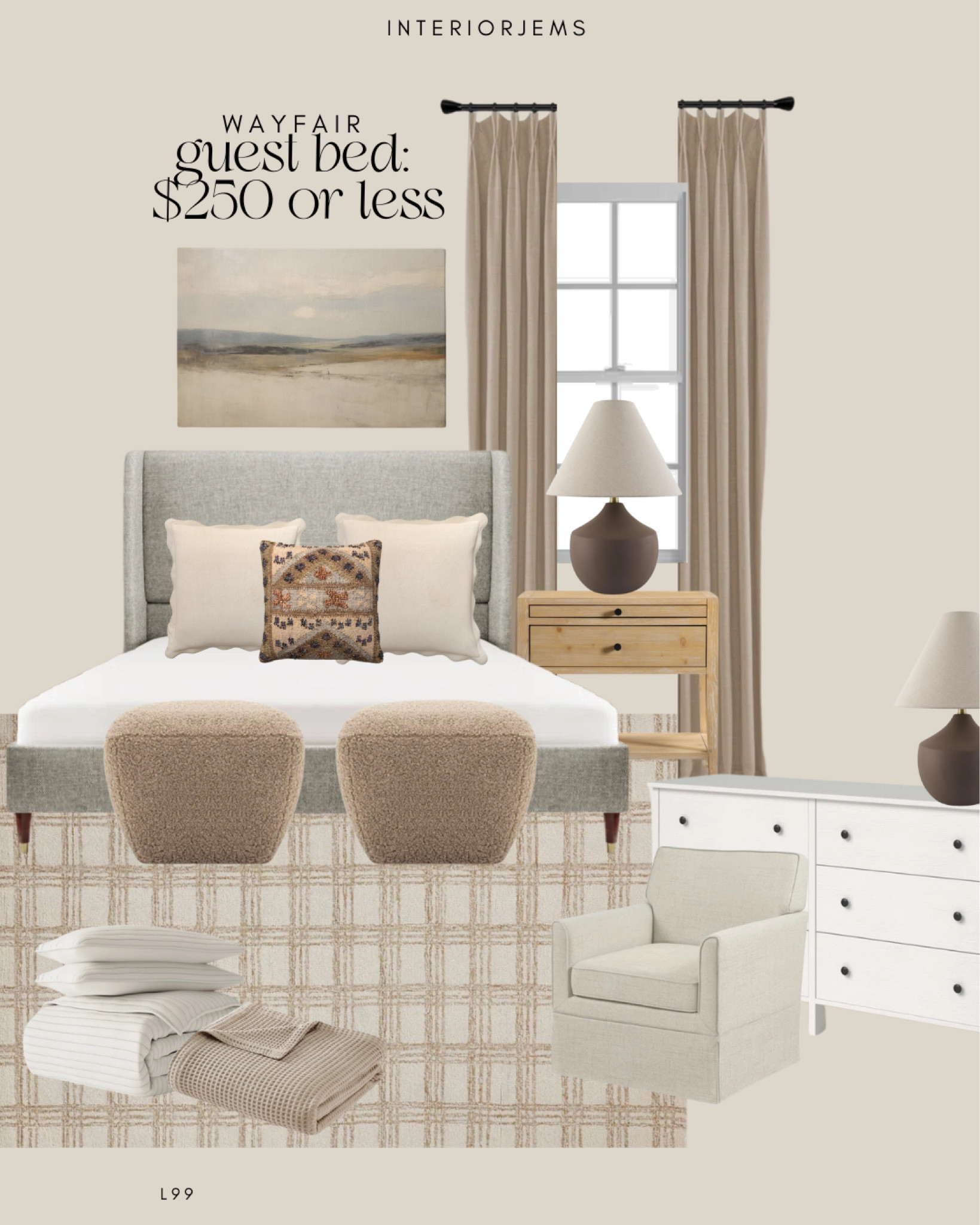 Wayfair guest bedroom everything under $250. I absolutely love this design and it’s affordable perfect for your guests or even your bedroom, end of bed Ottomans, bouclé Ottomans, modern rug from. Loloi table lamp, white dresser, love this natural wood, nightstand, brown table, lamp, new, throw pillows, framed, and ready Art, pinch plate, blackout curtains.


#LTKHome #LTKStyleTip #LTKSaleAlert