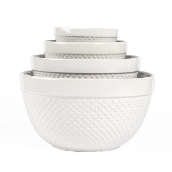 Tabletops Gallery Hobnail 4 Piece Stoneware Mixing Bowl Set | Wayfair North America