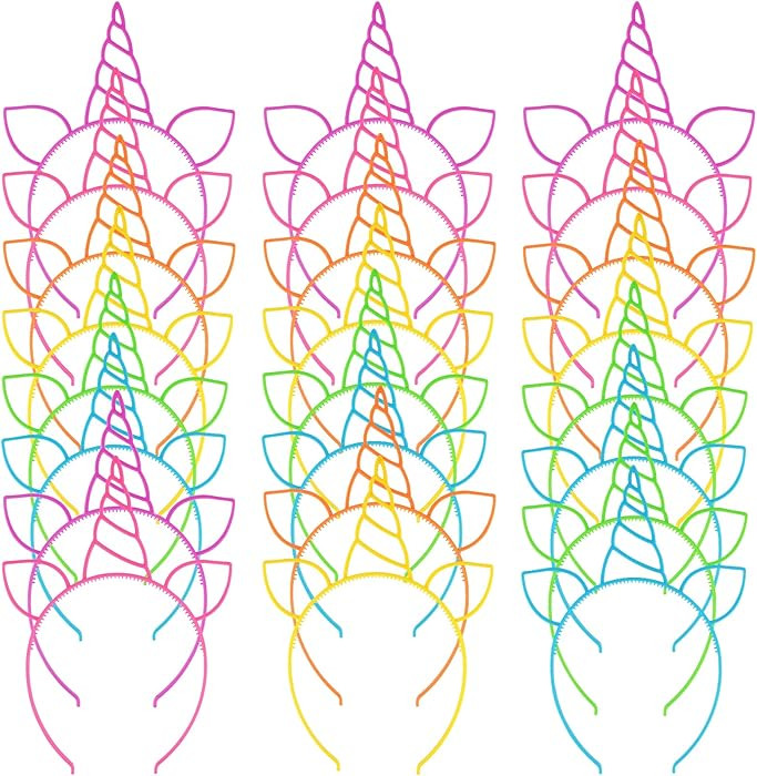 24 Pcs Unicorn Headbands Unicorn Birthday Party Favors,Plastic Hairbands for Girls,Headware Acces... | Amazon (US)