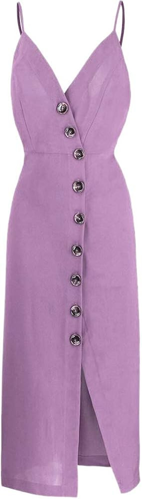 TOP-MAX Women's Dresses-Summer Spaghetti Strap Sleeveless Cocktail Party Casual Button Down Midi ... | Amazon (US)