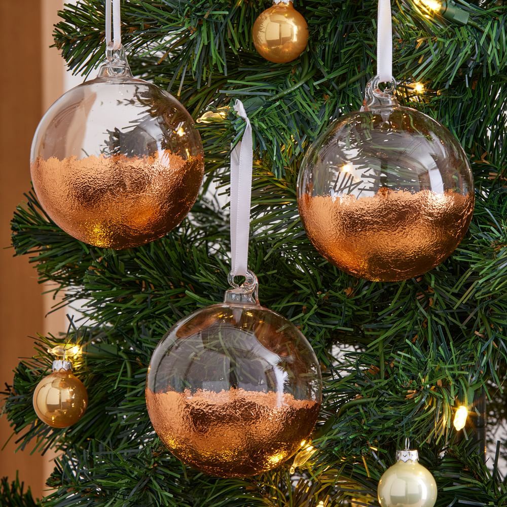 Leafed Glass Ball Ornaments (Set of 3) | West Elm (US)