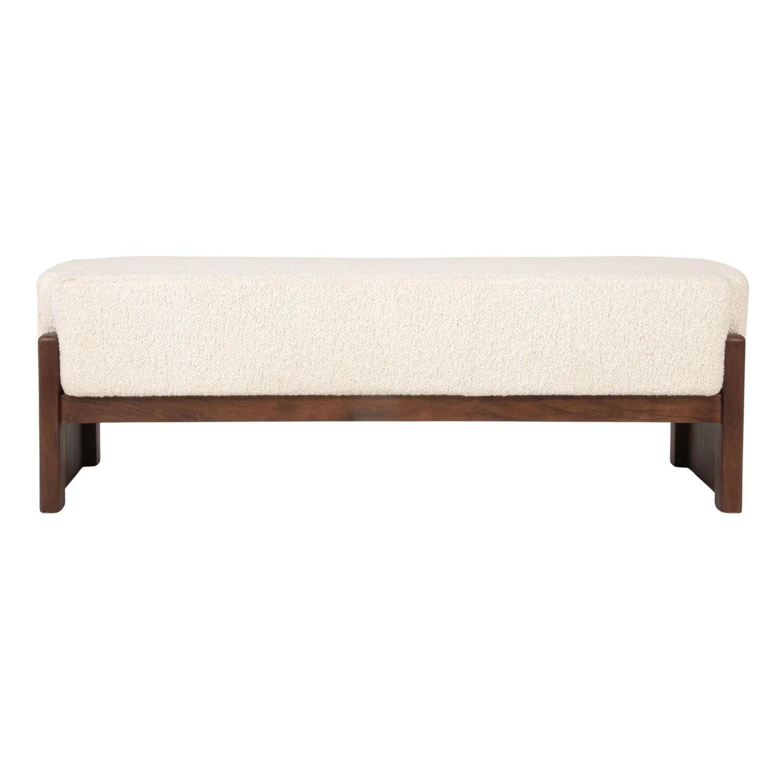 Bouclé Upholstered Mango Wood Bench With Recessed Cushion And Slat-Style Legs | Joss & Main