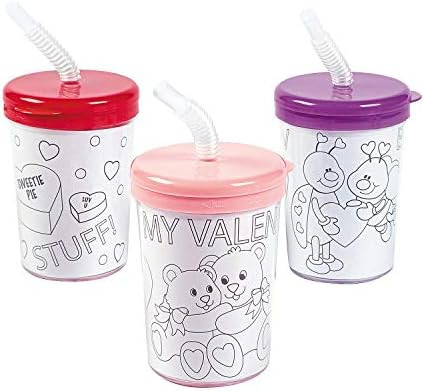 DIY Valentine Party Cups for Kids - Set of 12 with Lids and Straws - Valentine's Day Crafts and P... | Amazon (US)