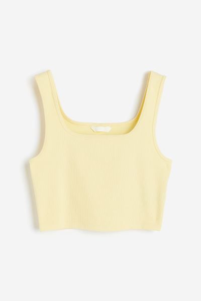 Crop Tank Top - Square Neckline - Sleeveless - Light yellow - Ladies | H&M US | H&M (US + CA)