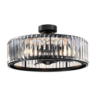 Parrot Uncle Henslee 25 in. Indoor Industrial Downrod Mount Black Crystal Ceiling Fan with Light ... | The Home Depot