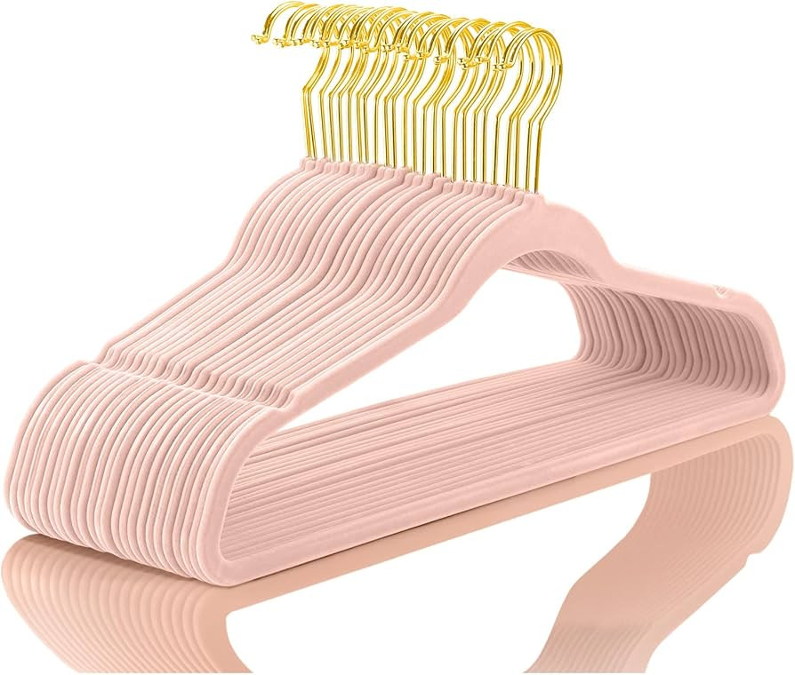 MIZGI Premium Velvet Hangers (Pack of 50) Heavyduty - Non Slip - Velvet Suit Hangers Blush Pink -... | Amazon (US)
