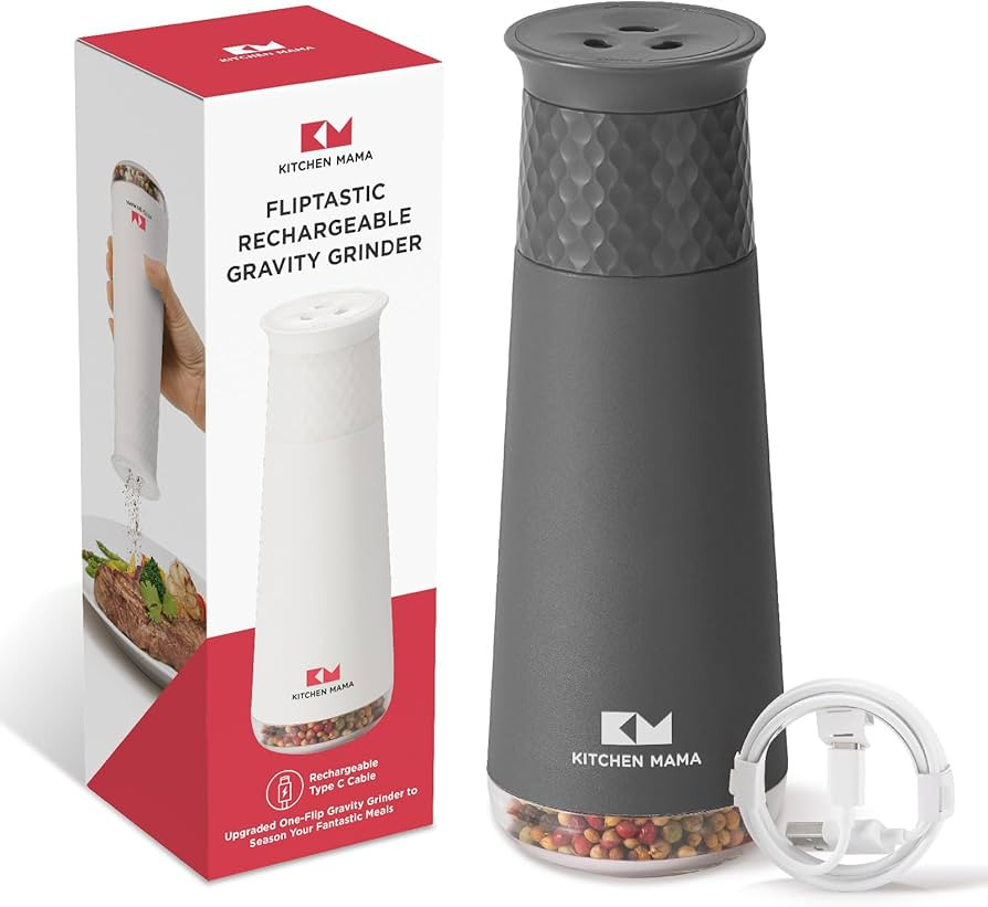Kitchen Mama Rechargeable Gravity Salt and Pepper Grinder: Adjustable Coarseness, Refillable, Ele... | Amazon (US)