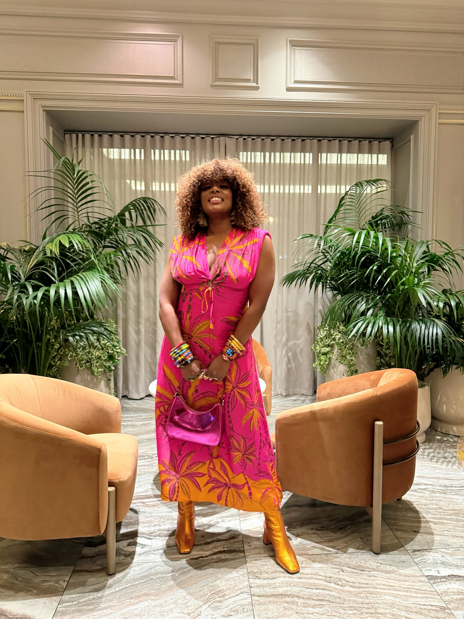 Event ready in my favorite color combo of orange & pink in bold printed cut out midi dress, metallic bag & metallic heels! Opt for nipple covers with this look as the cut out placement doesn’t allow for anything else!

#LTKWedding #LTKSeasonal #LTKFindsUnder100