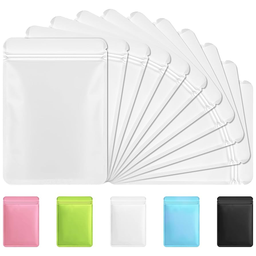 Funfery 100 Pack White Mylar Packaging Bags Resealable Bags Double Sided Color Odor Proof Pouch B... | Amazon (US)