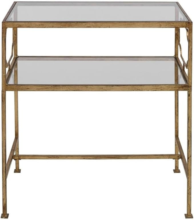 BOWERY HILL Contemporary Metal/Tempered Glass Side Table in Gold | Amazon (US)
