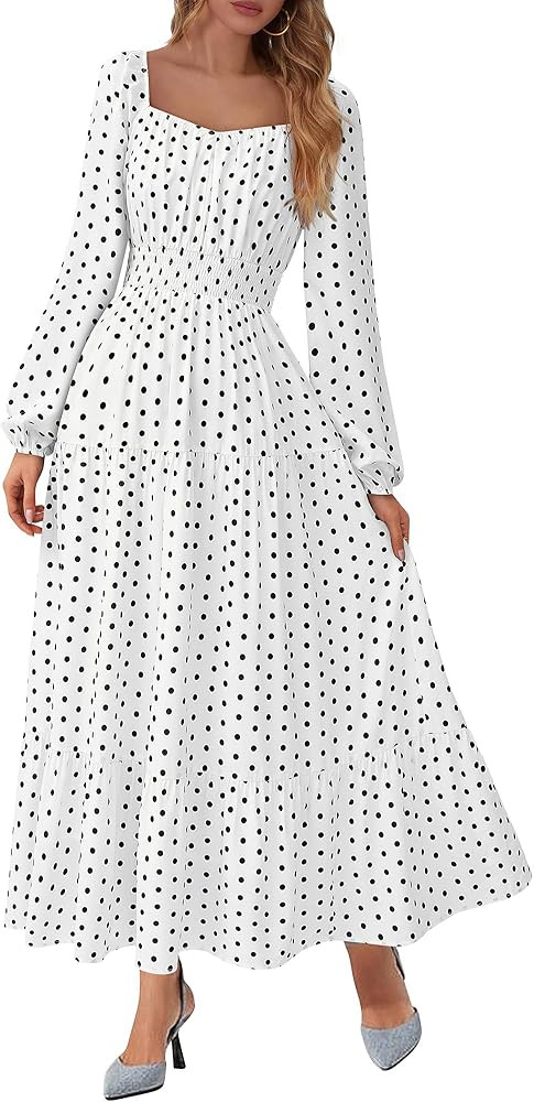 BTFBM Fall Dresses for Women 2025 Long Sleeve Boho Floral Empire Waist Square Neck Casual Flowy W... | Amazon (US)