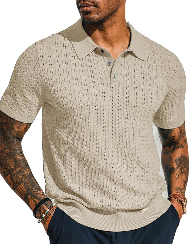 PJ PAUL JONES Mens Knit Polo Shirt Short Sleeve Hollow Out Knit Shirt Texture Knitted Polo | Amazon (US)